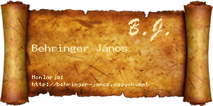 Behringer János névjegykártya